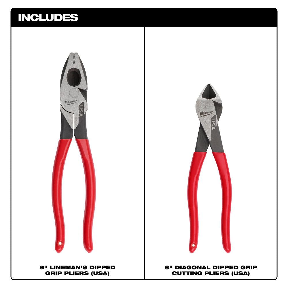 Milwaukee MT500-2, 2PC Dipped Grip Cutting Pliers Set (USA)
