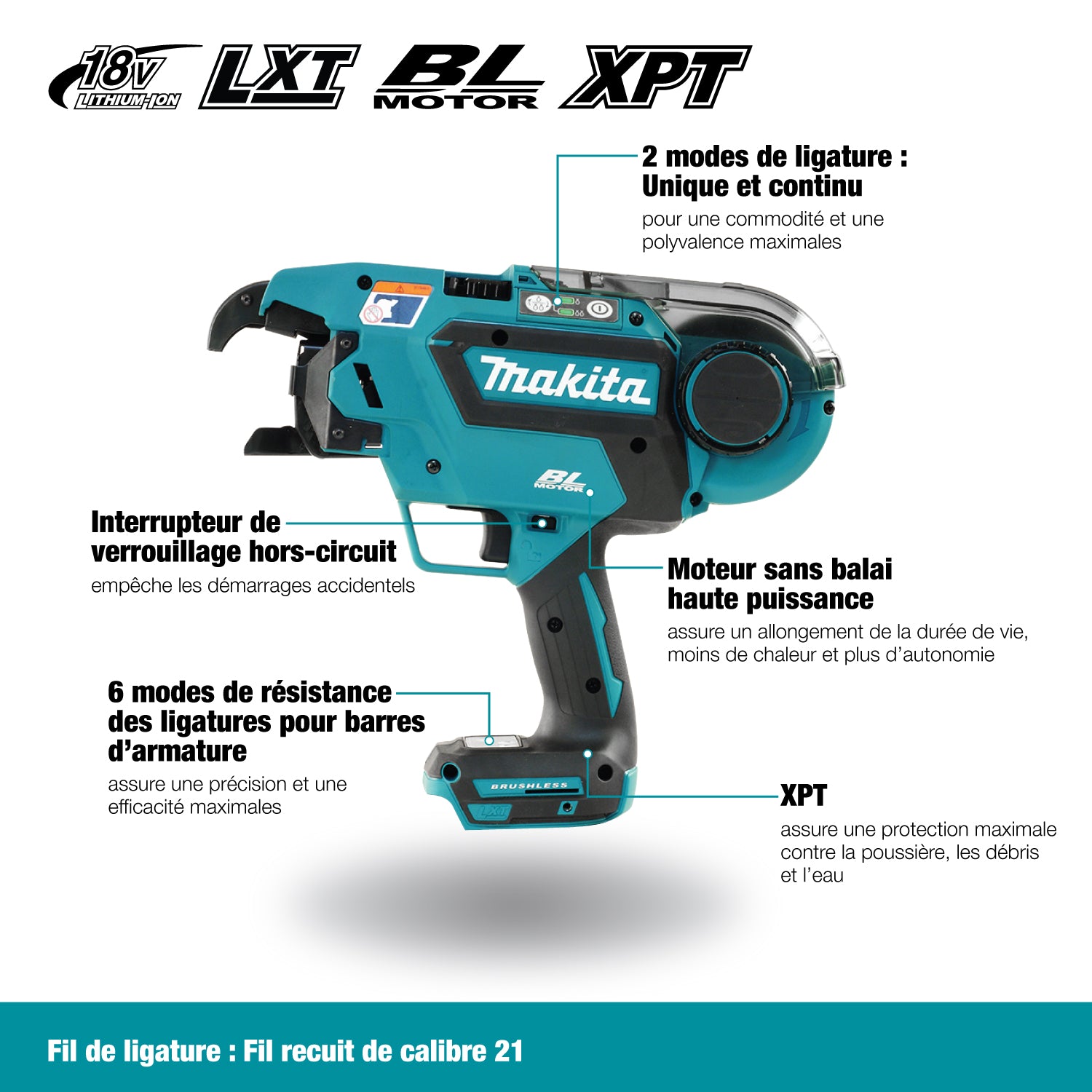 Makita DTR180ZK, 18V LXT Brushless Cordless Rebar Tying Tool w/XPT (Tool Only)