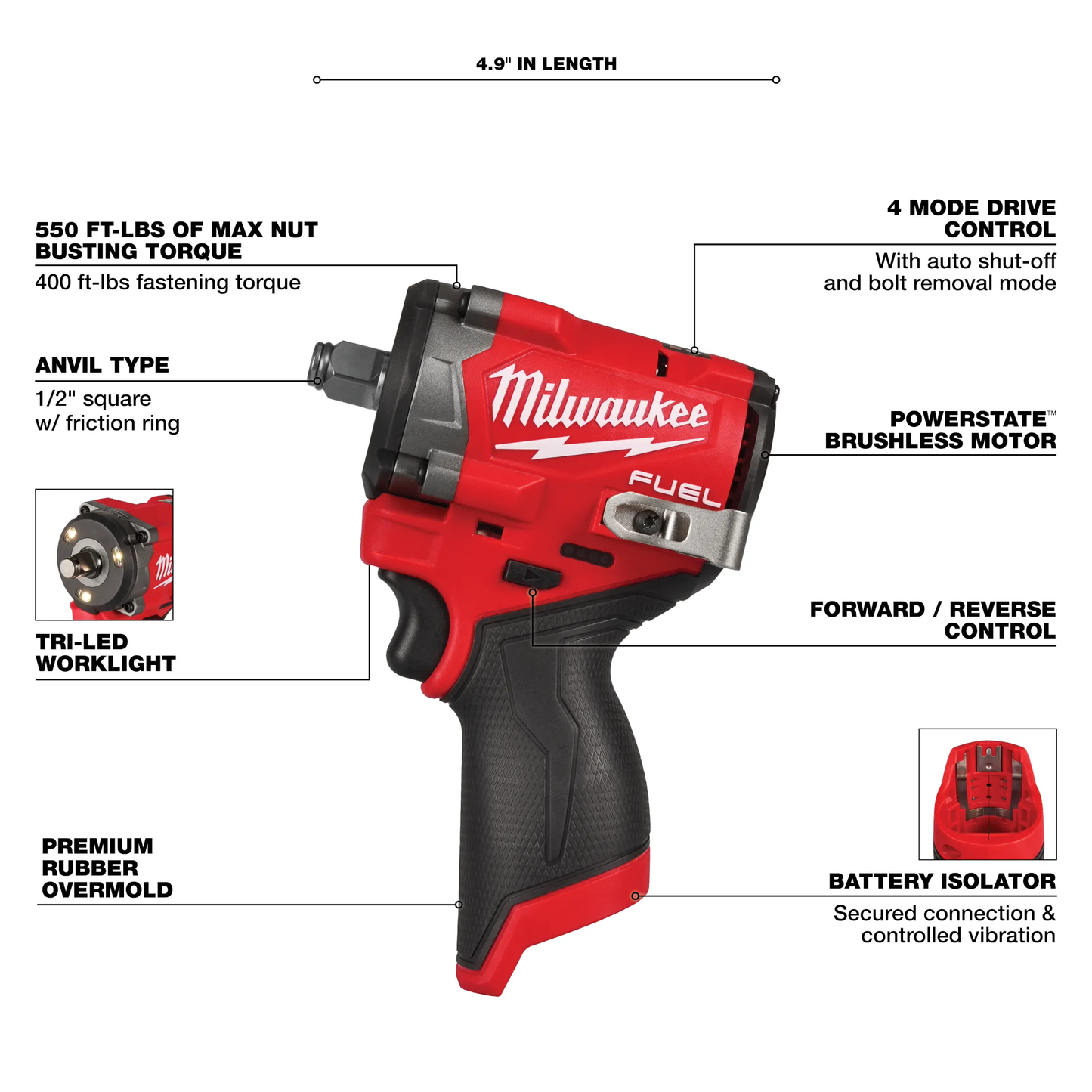 Milwaukee 2563-20, M12 FUEL™ Stubby 1/2" Impact Wrench