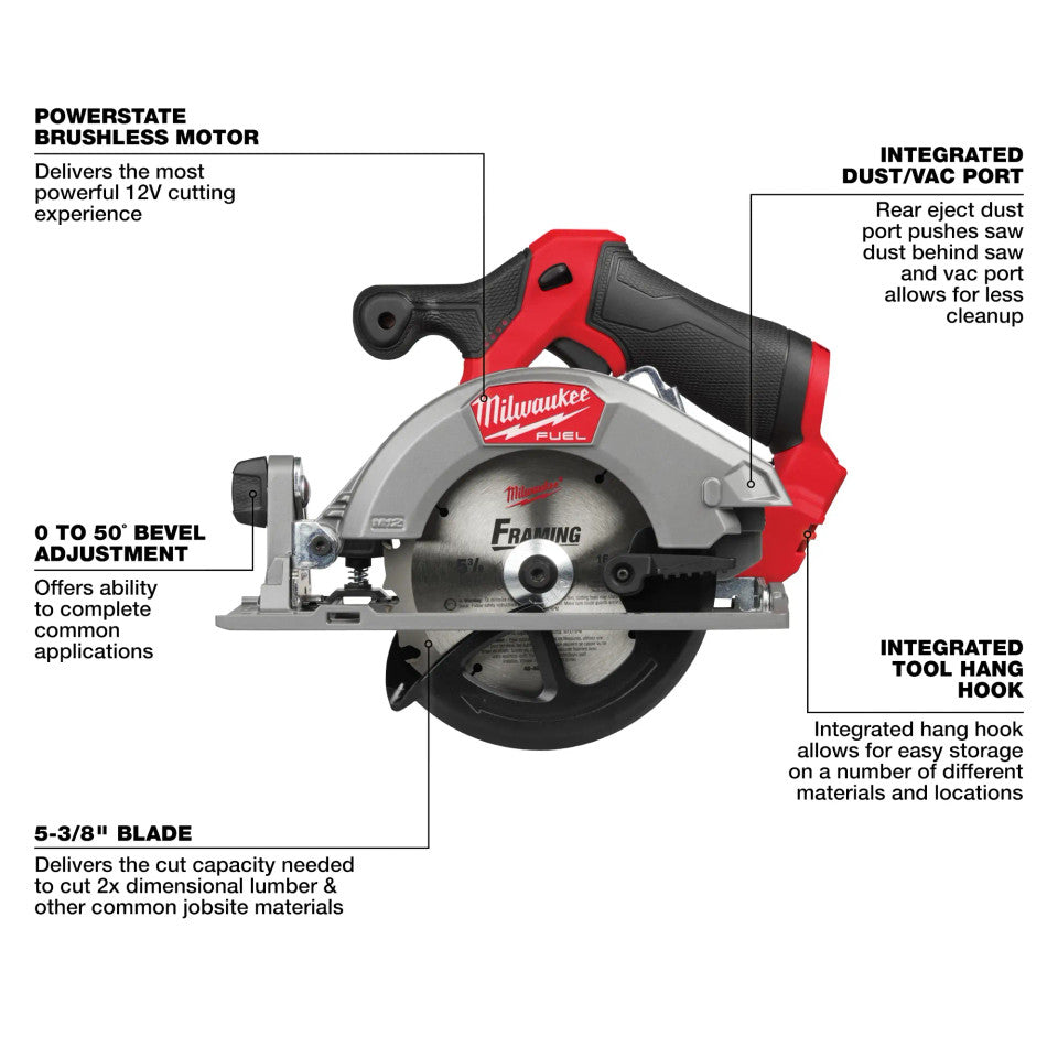 Milwaukee 2521-20, M12 FUEL 5-3/8" Circular Saw (Tool Only)