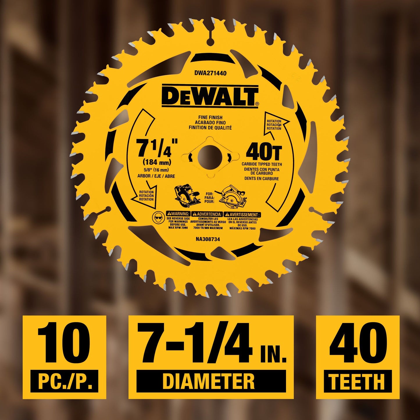 DEWALT DWA271440B10, 7-1/4 in. 40T Circular Saw Blade