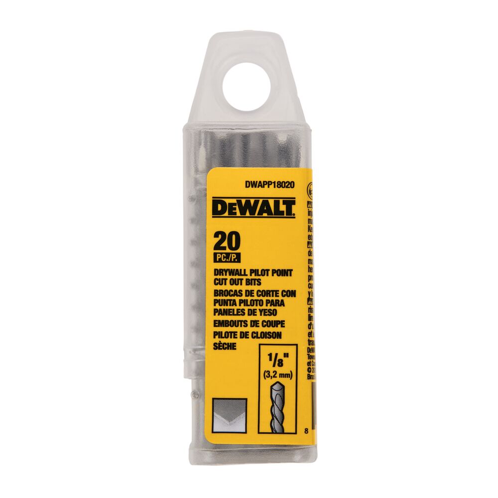 DEWALT DWAPP18020, 1/8IN Drywall Pilot Point Cut Out Bit (20/pkg)