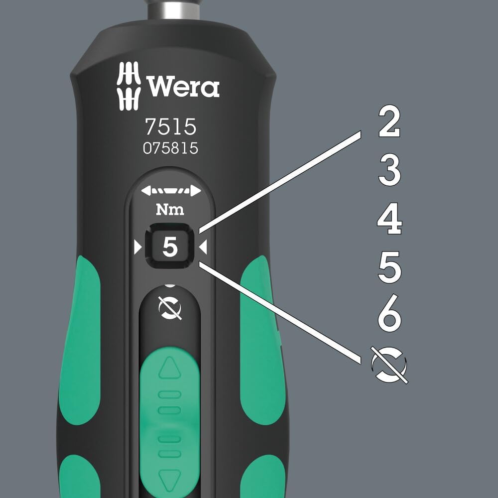 Wera 05075815001, 7515 Kraftform Safe-Torque Speed Torque screwdriver, 2-6 Nm, 1/4" x 2.0 Nm x 3.0 Nm x 4.0 Nm x 5.0 Nm x 6.0 Nm x 147.5 mm