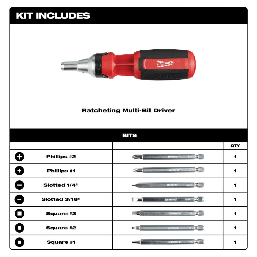 Milwaukee 48-22-2322, 9-in-1 Square Drive Ratcheting Multi-bit Driver