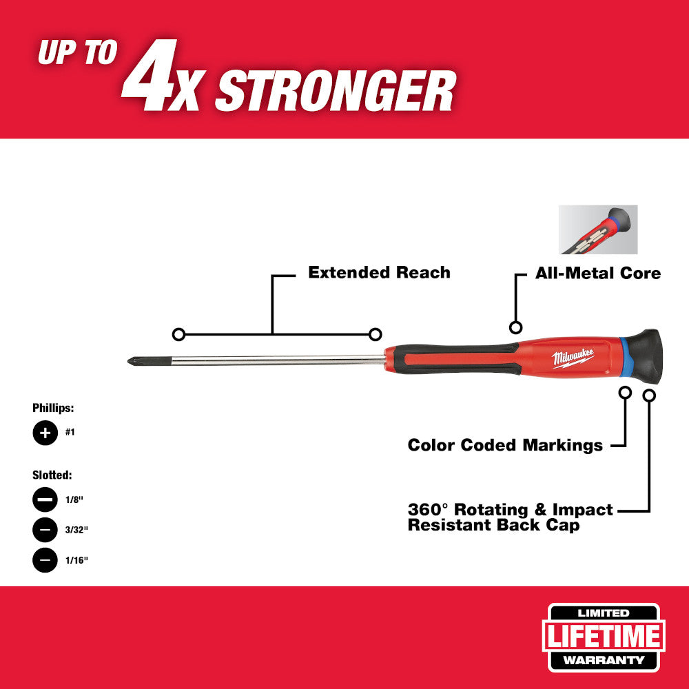 Milwaukee 48-22-2604, 4 pc Precision Screwdriver Set