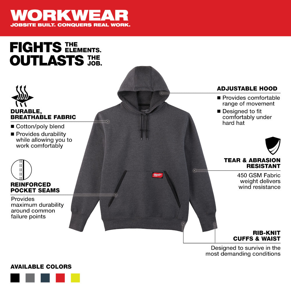 Milwaukee 350G-2X, HD PULLOVER HOODIE - GRAY 2X (Discontinued)