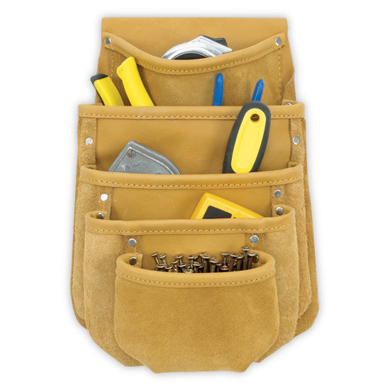 Kunys DW-1040, 5 Pocket Drywall / Tool Pouch Full Grain Leather 5 Pockets