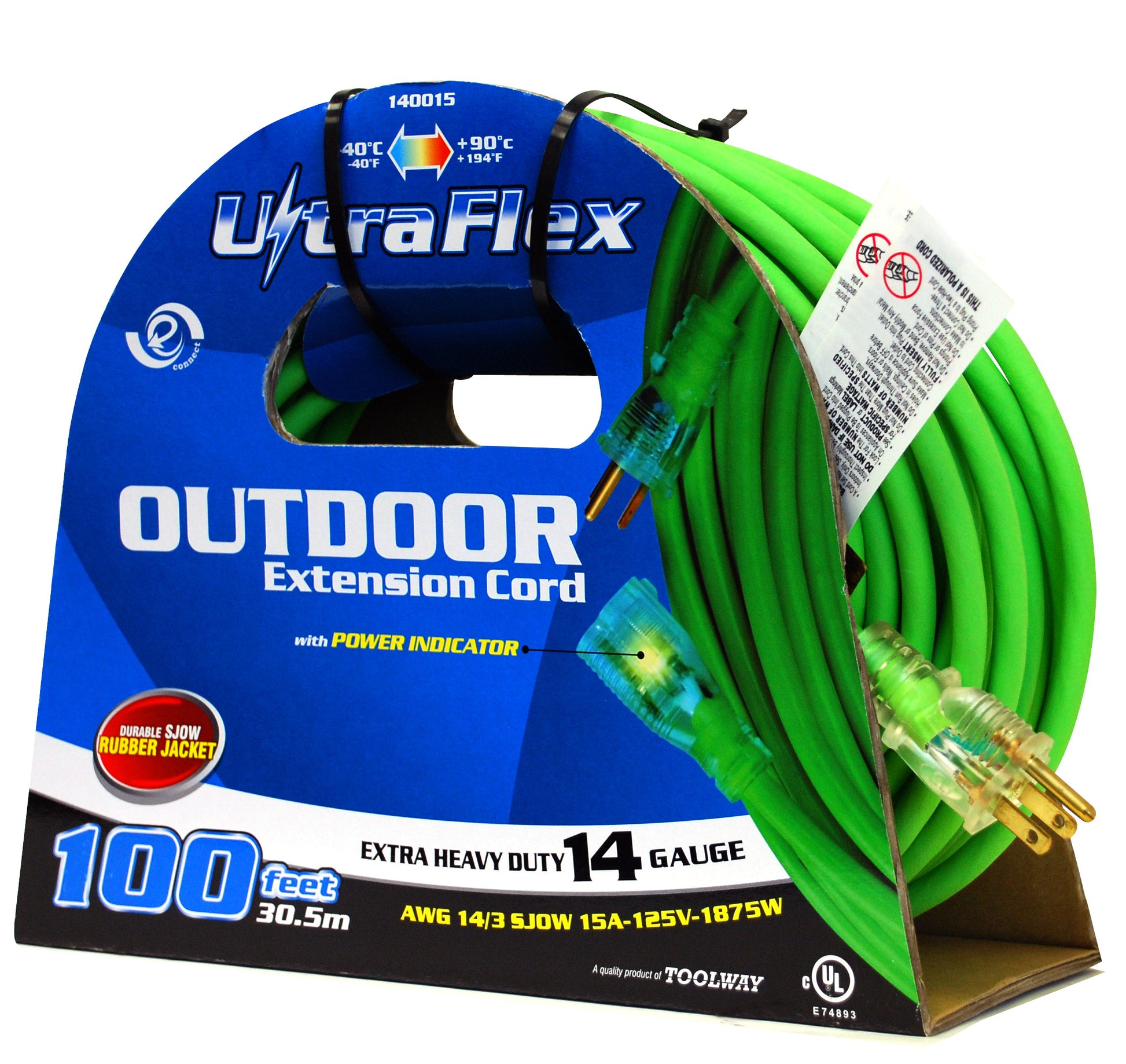 Toolway 140015, Extension Cord 30m/100' SJOW 14/3 1-Outlet rubber