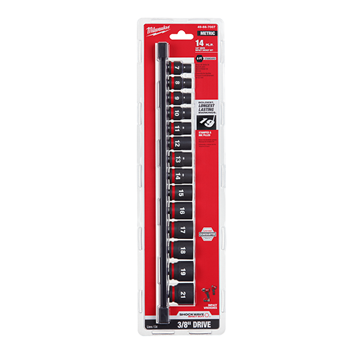 Milwaukee 49-66-7007, 3/8" Drive SHOCKWAVE Impact Duty Metric Standard 6 Point Socket Set - 14 Piece