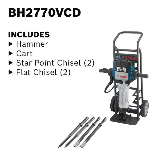 BOSCH BH2770VCD, Brute™ Turbo Breaker Hammer w/ Deluxe Cart, 2 Star Point & 2 Flat Chisels