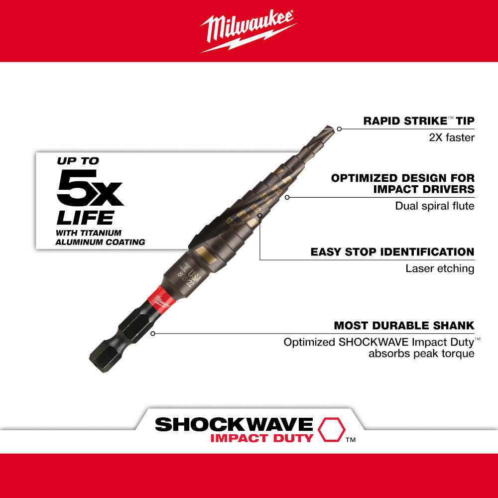 Milwaukee 48-89-9242, SHOCKWAVE Impact Duty Step Drill Bit #2 3/16 - 1/2"