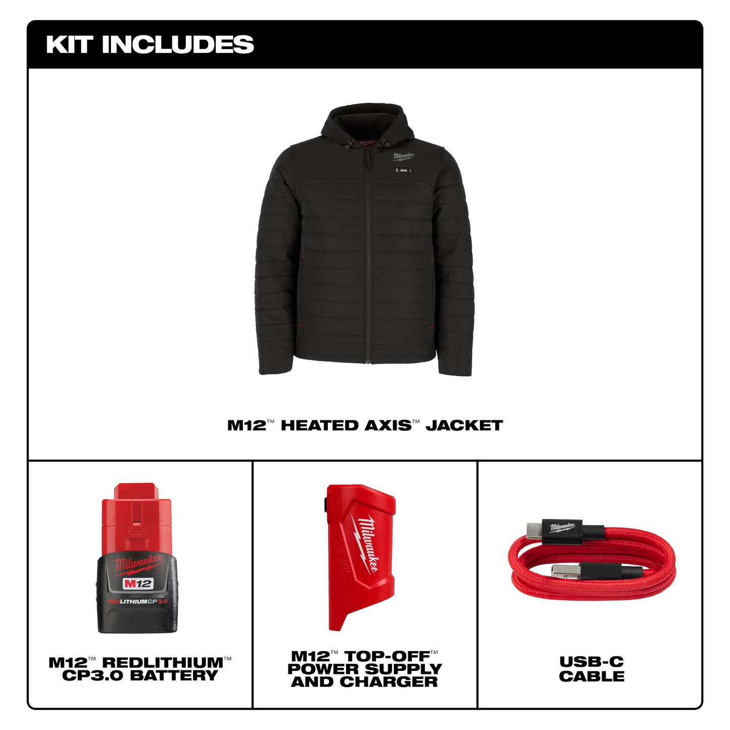 Milwaukee M102B-21 M12 HEAT BLACK AXIS JACKET KIT 