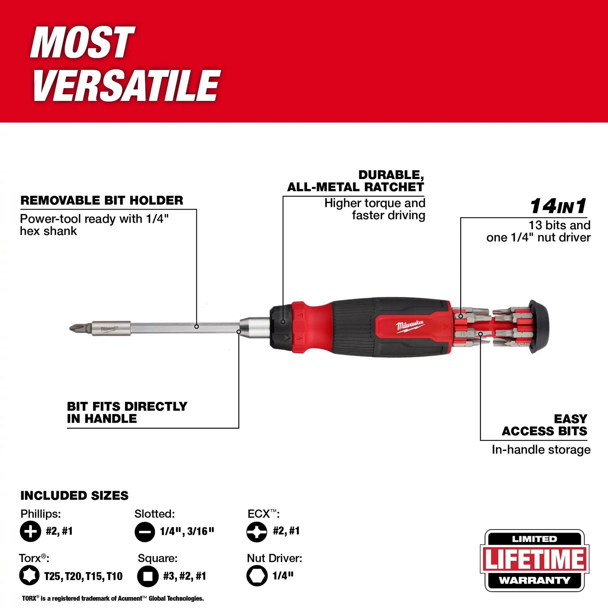 Milwaukee 48-22-2903, 14-in-1 Ratcheting Multi-Bit Screwdriver