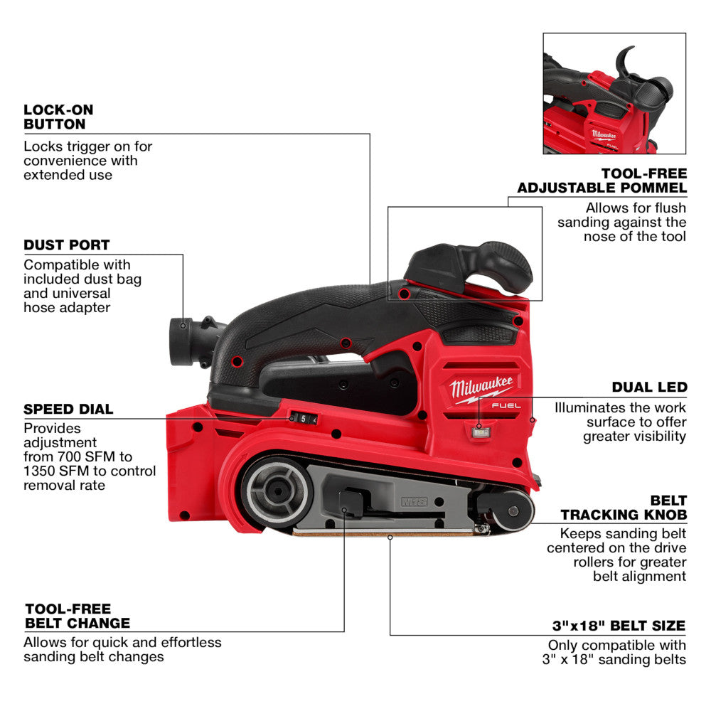 Milwaukee 2832-20, M18 Fuel Belt Sander 3" X 18"