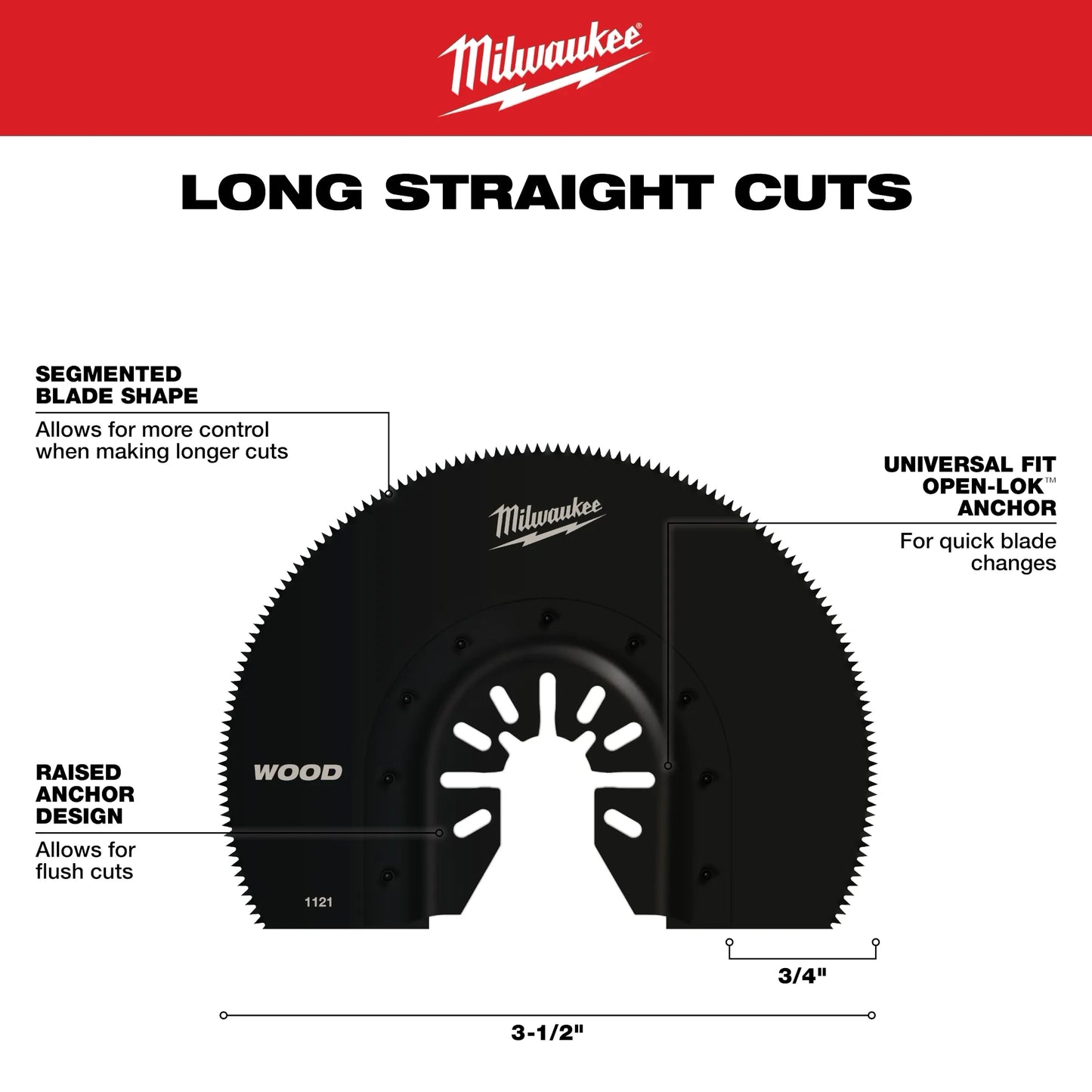 Milwaukee 49-25-1121, OPEN-LOK 3-1/2" HCS SEGMENTED WOOD BLADE 1PK