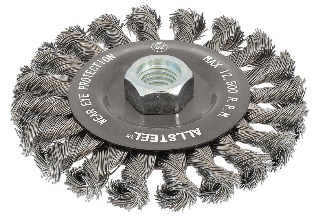 Walter 13W551, AllSteel™ Wire Brush, 5" Dia., 0.02" Fill, 5/8"-11 Arbor, Steel
