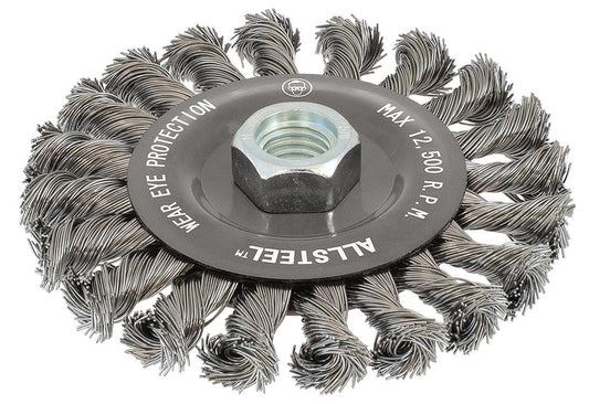 Walter 13W551, AllSteel™ Wire Brush, 5" Dia., 0.02" Fill, 5/8"-11 Arbor, Steel