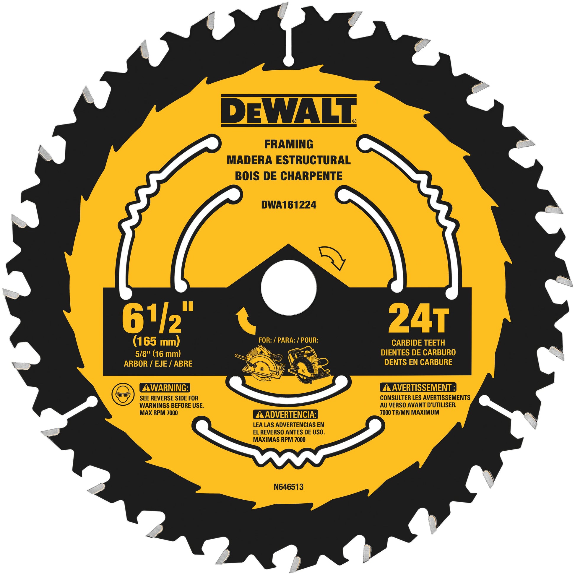 DEWALT DWA161224, 6-1/2'' 24 Teeth Circular Saw Blade (Blister Pack)