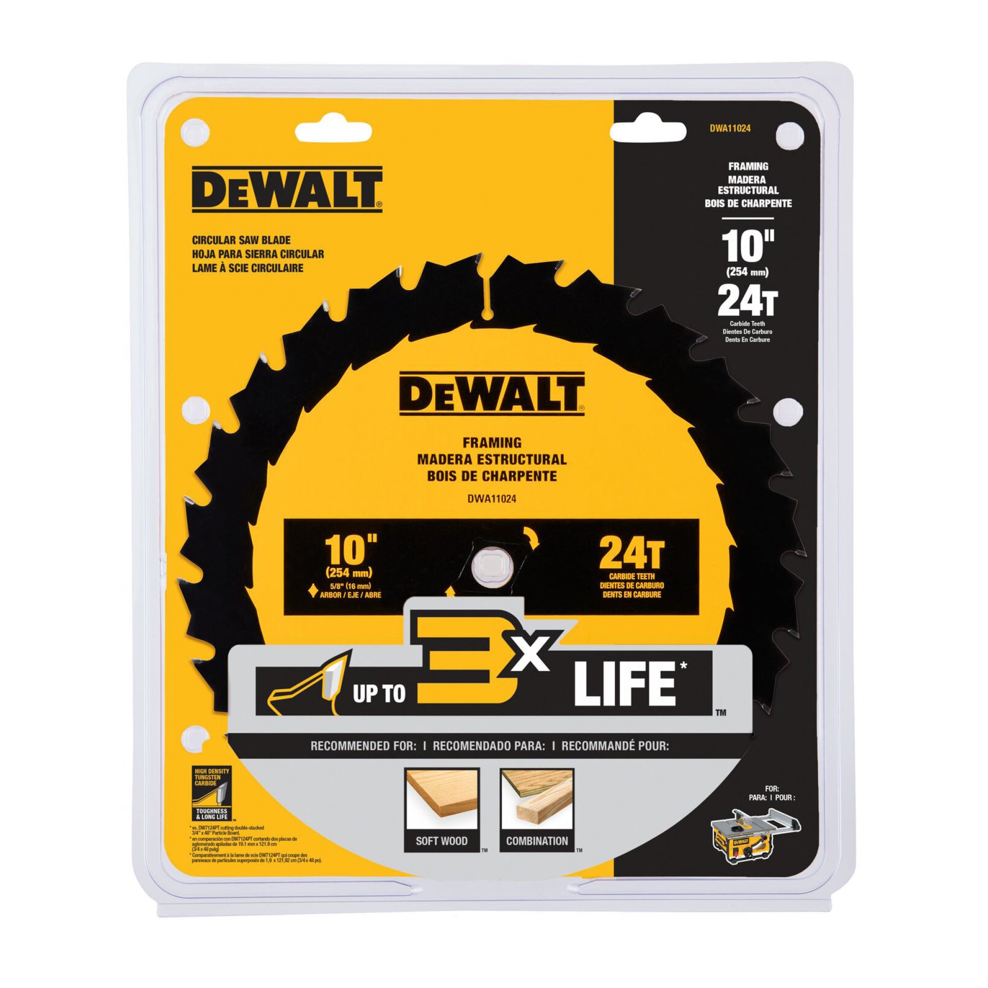 DEWALT DWA11024, 10" Carbide Table Saw Blade 24 Tooth with 5/8 in Arbor (1 Pack)