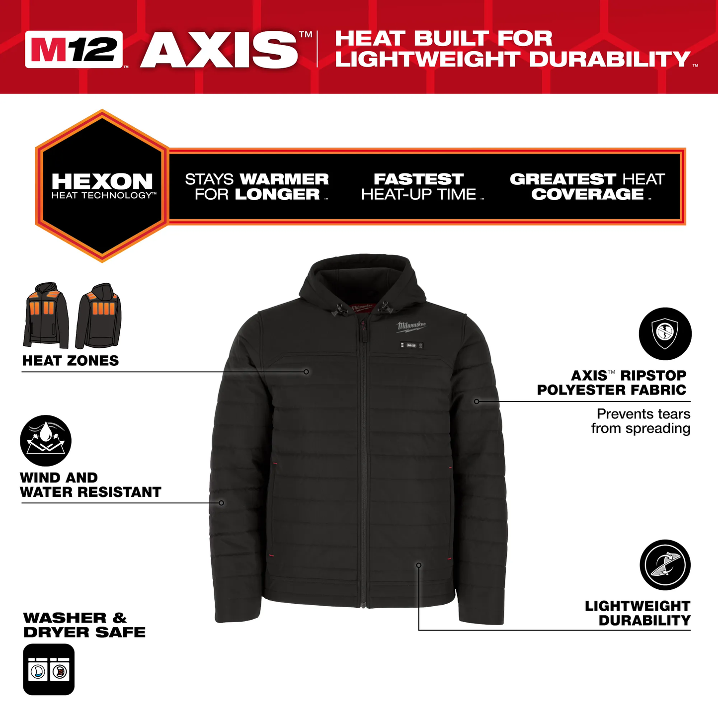 Milwaukee M102B-21 M12 HEAT BLACK AXIS JACKET KIT 