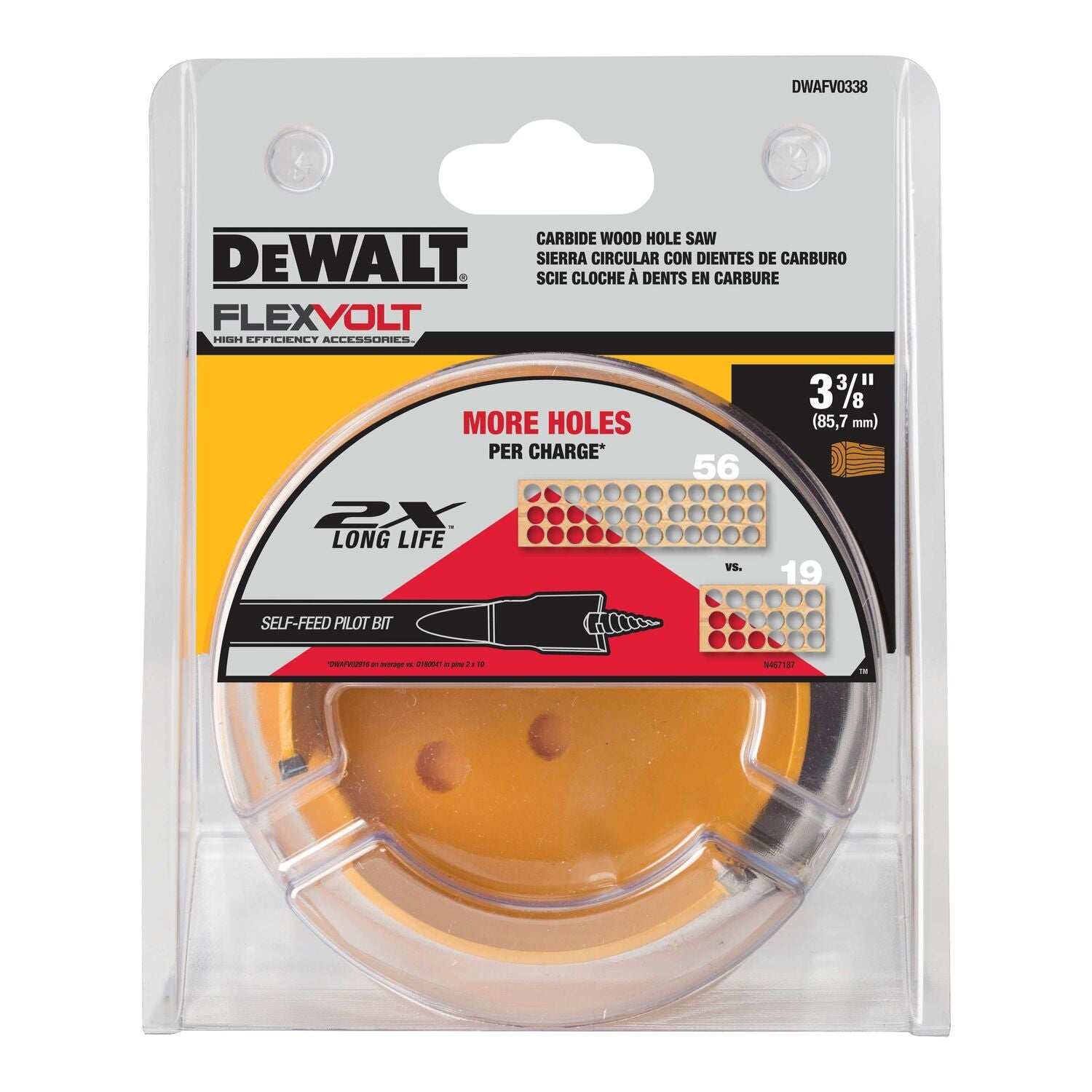 DEWALT DWAFV0338, 3-3/8'' Carbide Wood Hole Saw