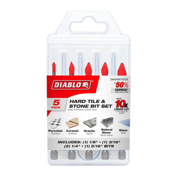 Diablo DMANSP1070-S51, Diablo Hard Tile & Stone Carbide Tipped Drill Bit Set (5 pc.)