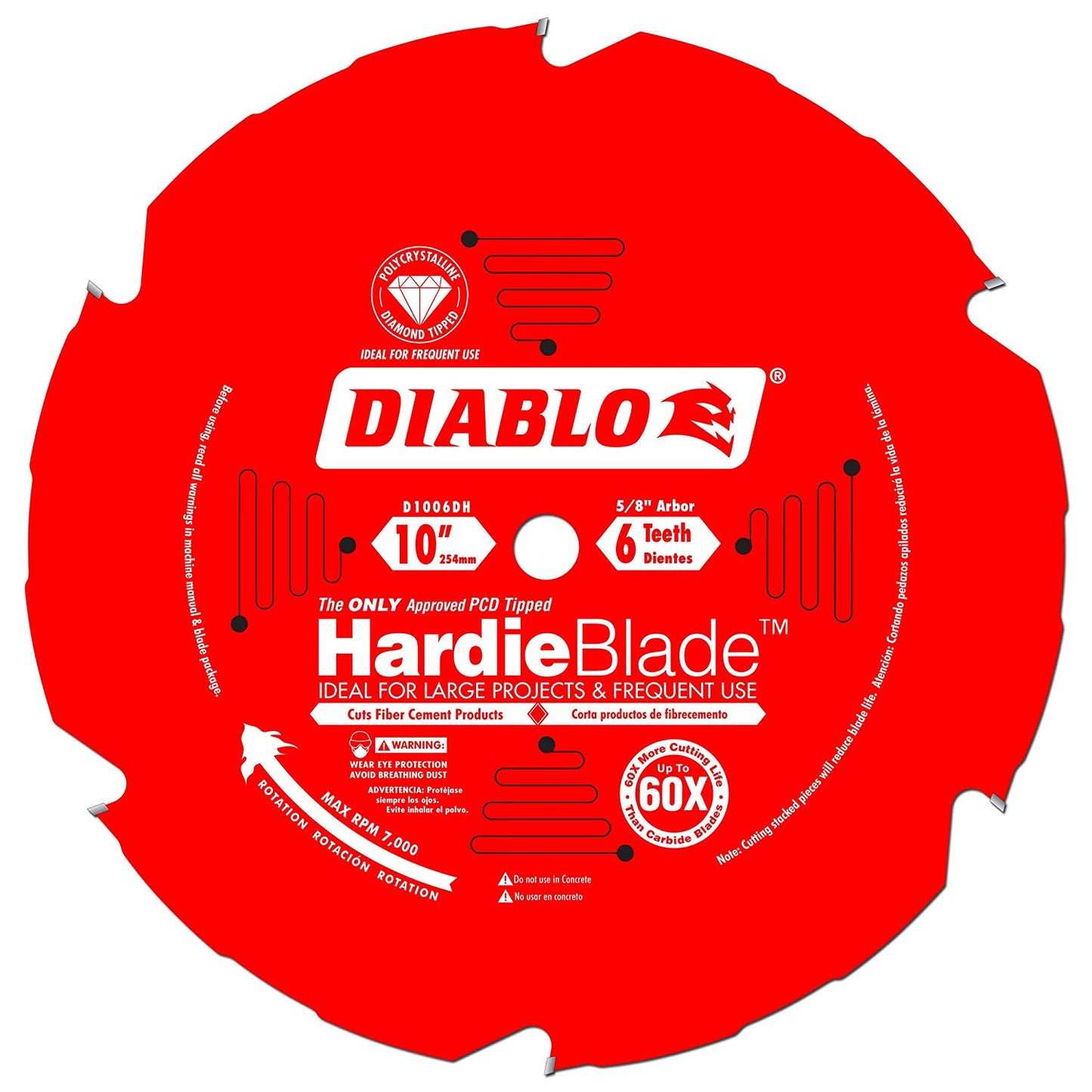 Diablo D1006DH, 10" x 6T PCD Fiber Cement Blade