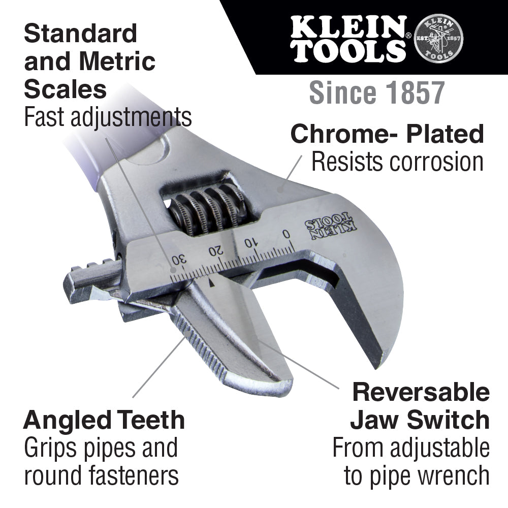 Klein Tools D86930, Reversible Jaw/Adjustable Pipe Wrench, 10-Inch