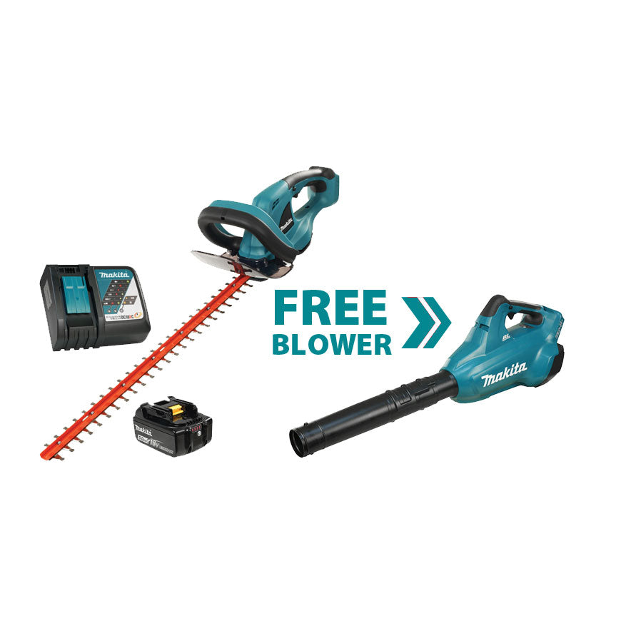 Makita DUH523RT + DUB184Z, 18V 22" Hedge Trimmer Kit + FREE Blower