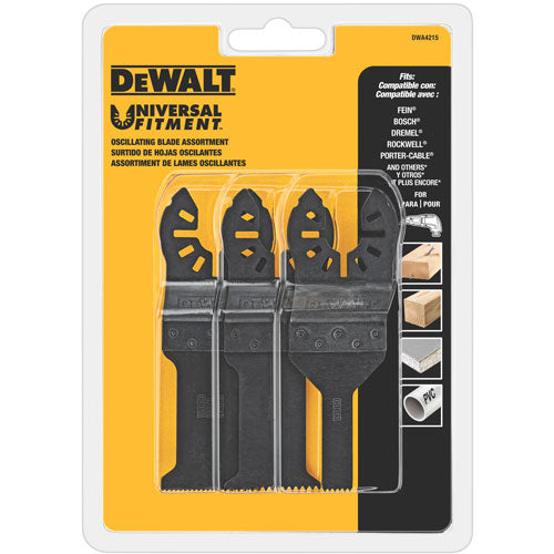 DEWALT DWA4215, 3 pc Oscillating Multi Tool  Blade Set (Wood w/Nails Blade, Semicircle Blade, Scraper Blade)