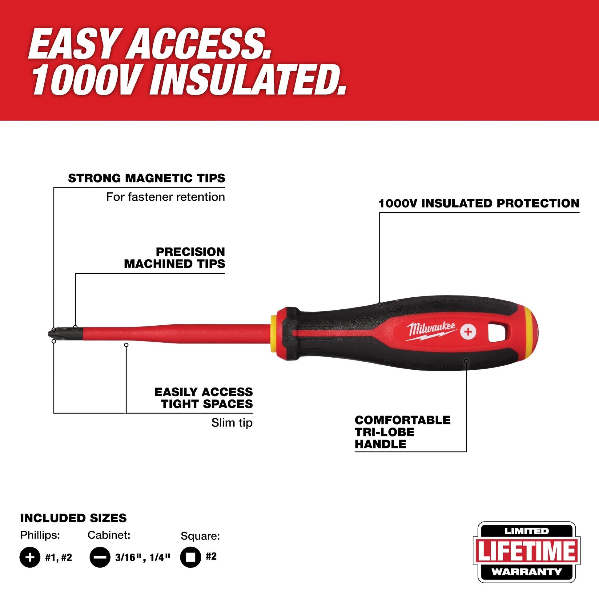 Milwaukee 48-22-2206, 6pc 1000V Insulated Slim Tip Screwdriver Set