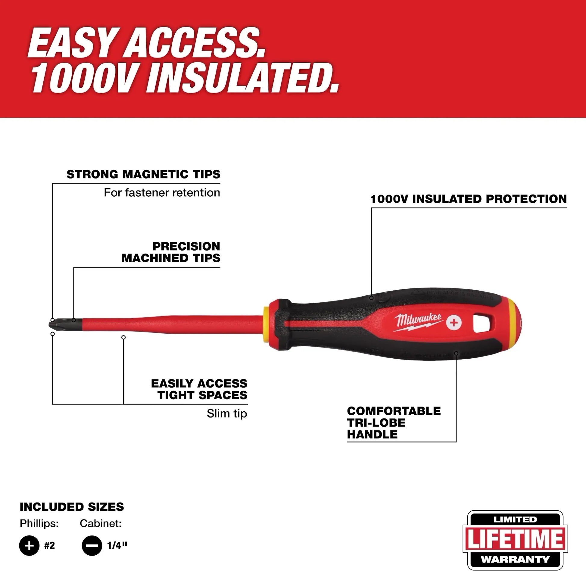 Milwaukee 48-22-2207, 2pc 1000V Insulated Slim Tip Screwdriver Set