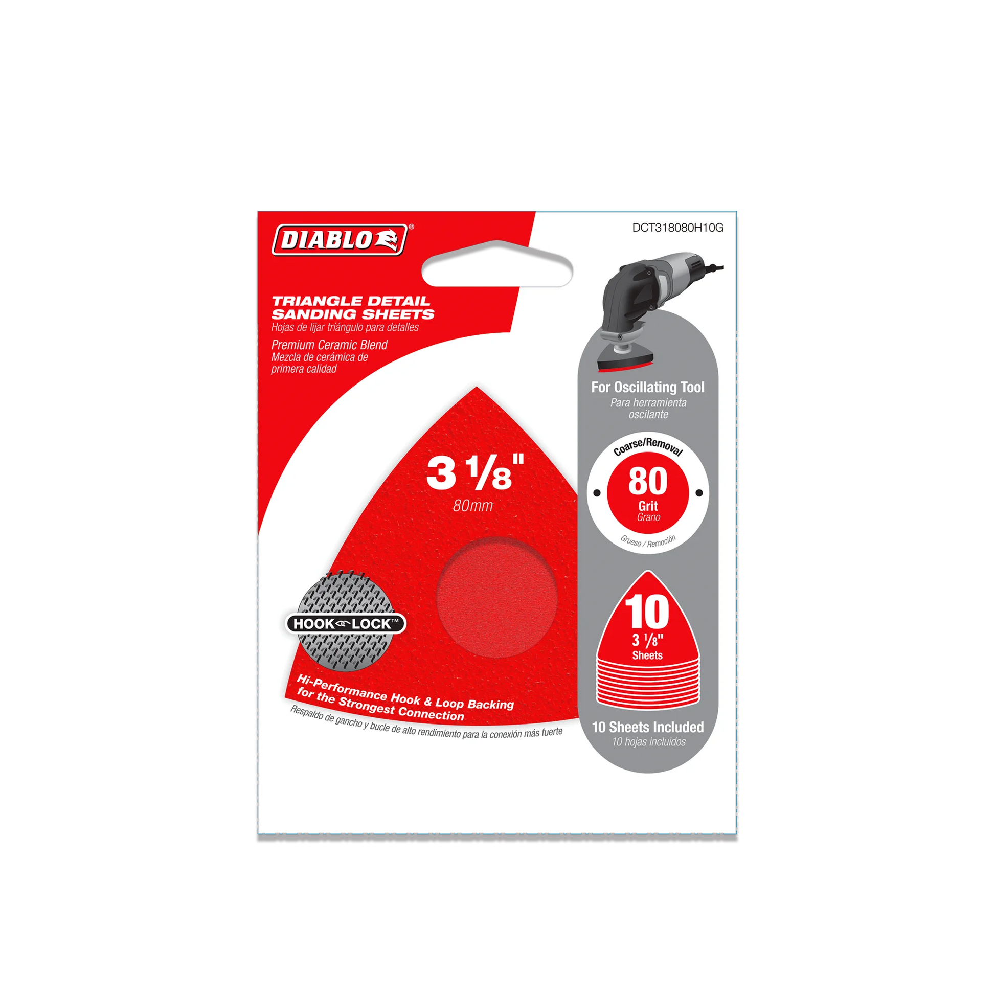 Diablo DCT318080H10G, 3-1/8" 80-Grit Hook & Lock™ Triangular Detail Sanding Sheets