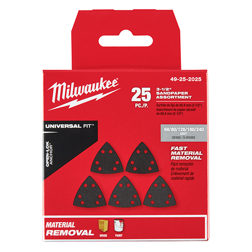 Milwaukee 49-25-2025, OPEN-LOK 3-1/2" TRIANGLE SANDPAPER VARIETY PACK 25PC