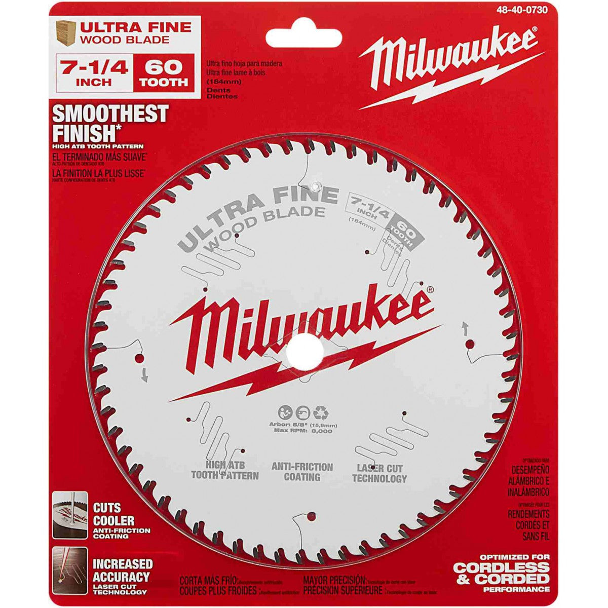 Milwaukee 48-40-0730, 7-1/4" 60T Ultra Fine Finish Circular Saw Blade