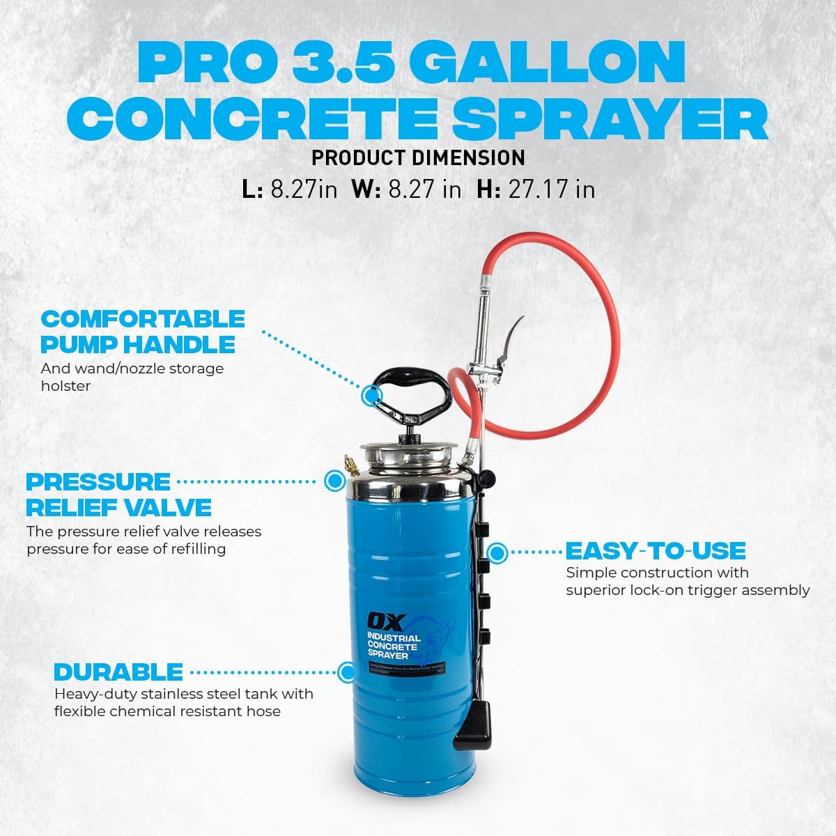 OX Tools OX-P045701, 13.2L CONCRETE SPRAYER – STAINLESS STEEL TANK & EPDM SEAL