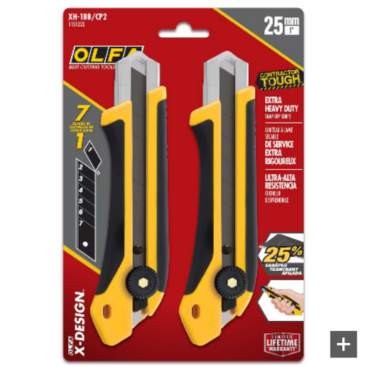 OLFA 1151223,  XH-1BB/CP2 25mm XHD Fiberglass Rubber Grip Ratchet-Lock Knife (2-Pack)