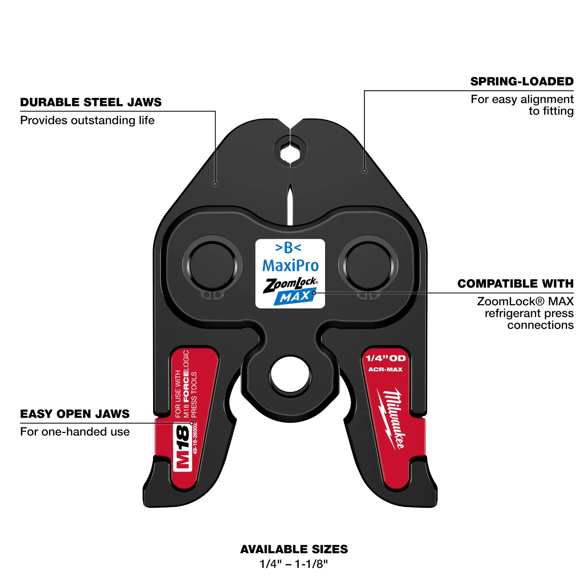 Milwaukee 49-16-2662Z, ¼”- 1-1/8” ZoomLock® MAX Press Jaw Kit for M18™ FORCE LOGIC™ Press Tools