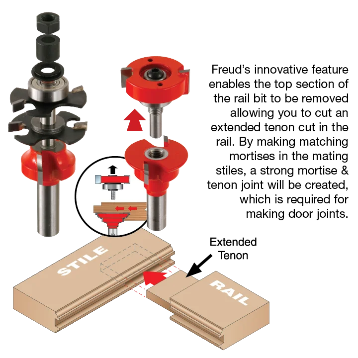 Freud 99-760, Carbide Router Bit - 1-11/16" Premier Adjustable Rail & Stile Bit (1/2" Shank)