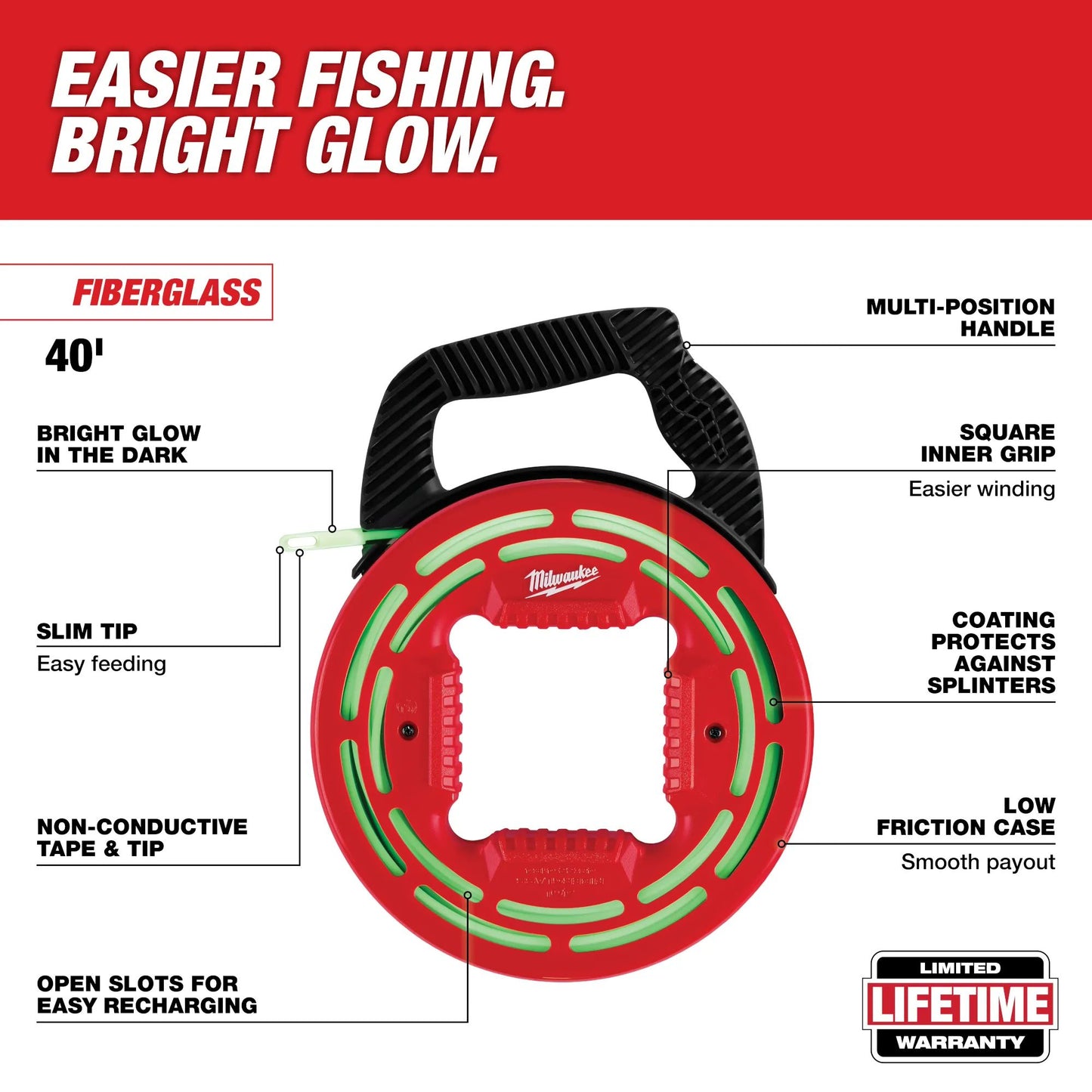 Milwaukee 48-22-4184, 40' Glow Fish Tape