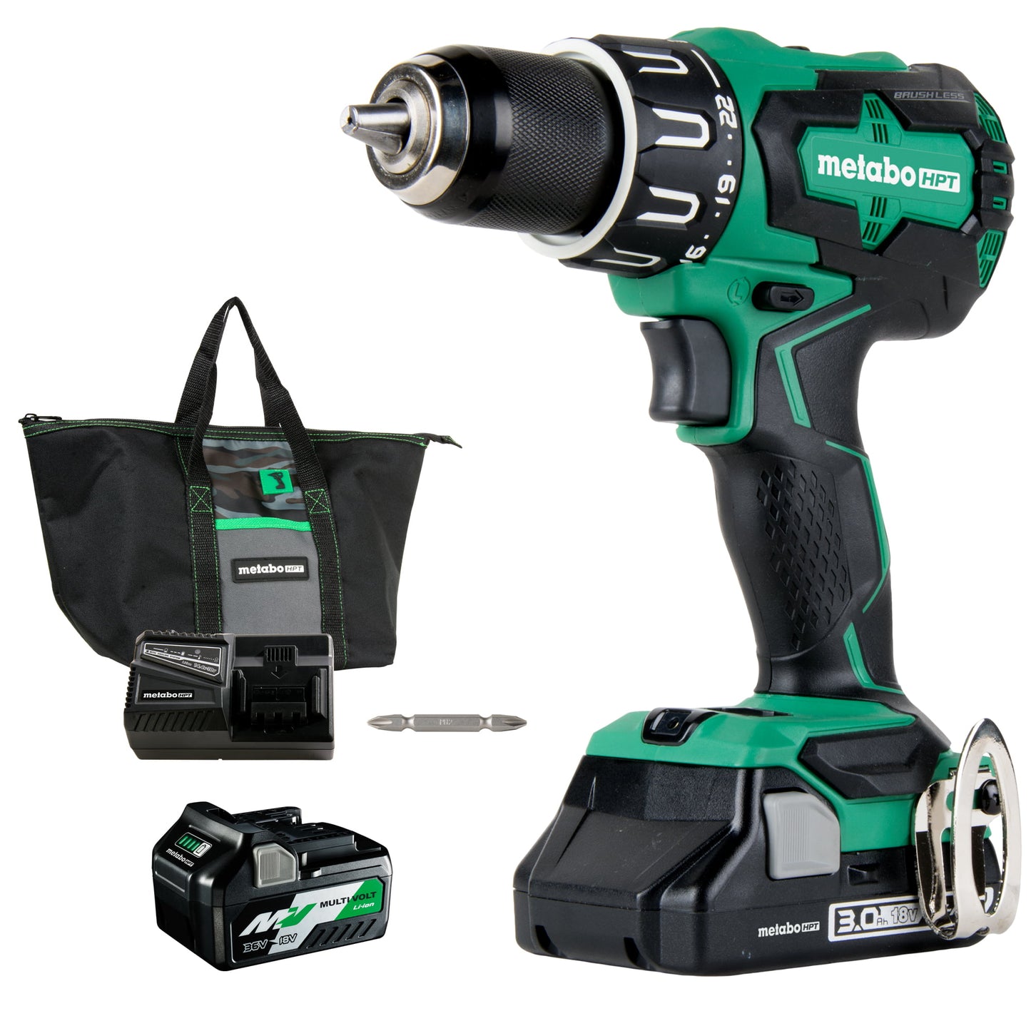 Metabo HPT DV18DBFL2, 18V Brushless Hammer Drill. 3Ah Battery