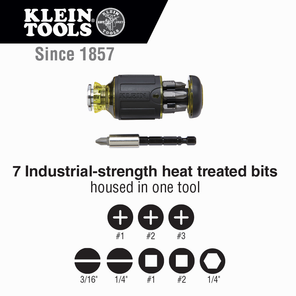 Klein Tools 32308, 8-in-1 Multi-Bit Adjustable Length Stubby Screwdriver