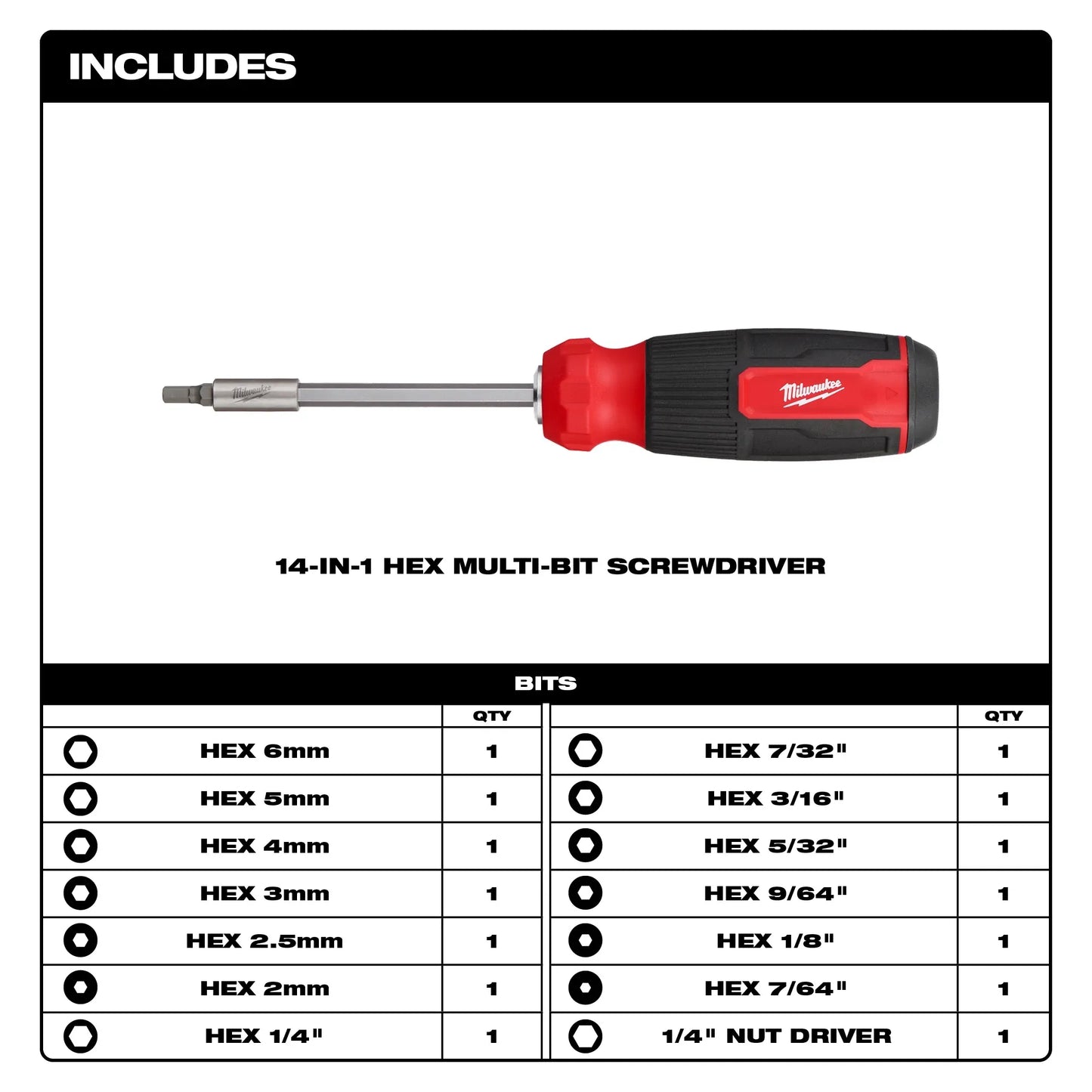 Milwaukee 48-22-2908, 14-in-1 Hex Multi-Bit Screwdriver