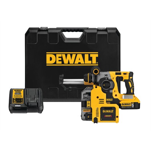 DEWALT DCH273P2DHO, 20V MAX XR 3 Mode SDS Rotary Hammer (5.0Ah) w/ 2 Batteries, Dust Extractor and Kit Box