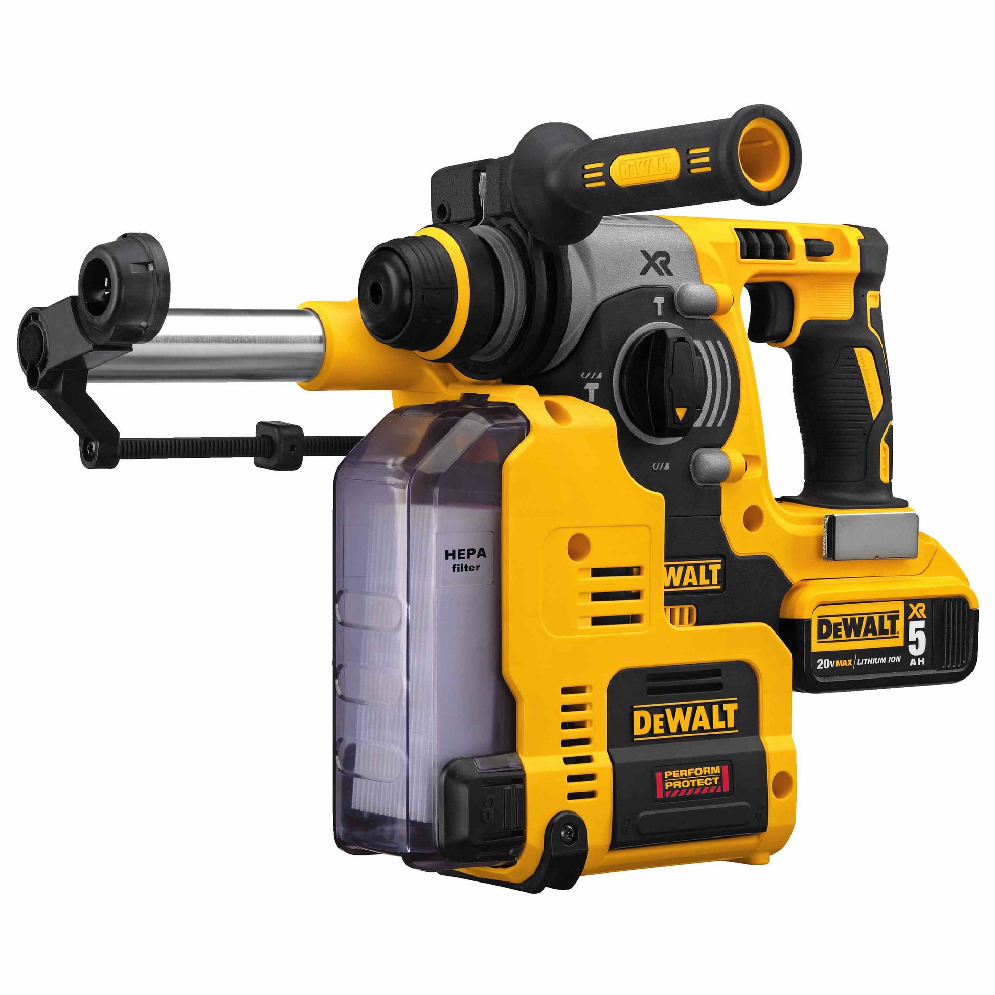 DEWALT DCH273P2DH, 20V MAX XR Brushless 1'' L-Shape SDS Plus Rotary Hammer Kit with On Board Dust Extractor