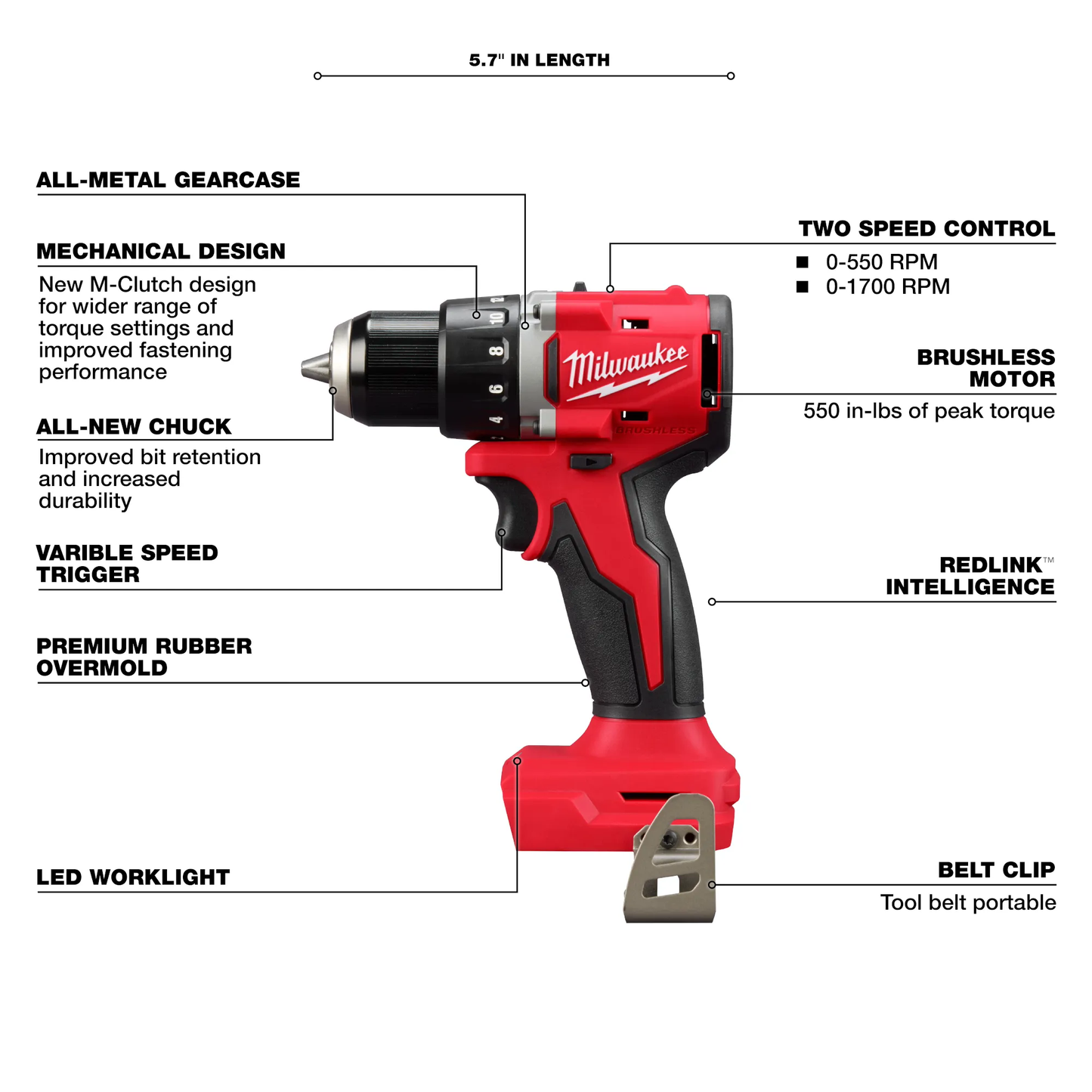 Milwaukee 3601-20, M18™ Compact Brushless 1/2" Drill/ Driver