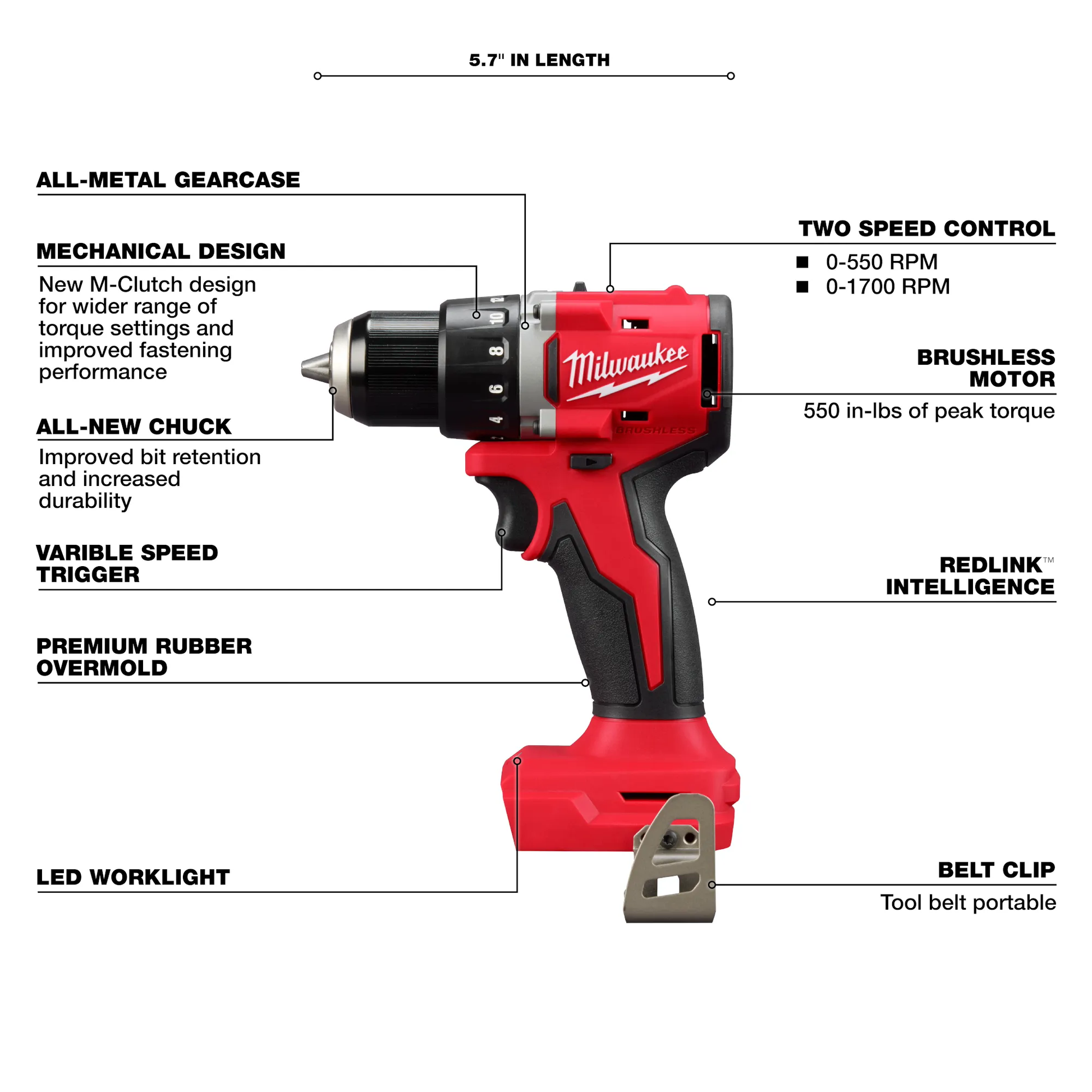 Milwaukee 3601-20, M18™ Compact Brushless 1/2" Drill/ Driver