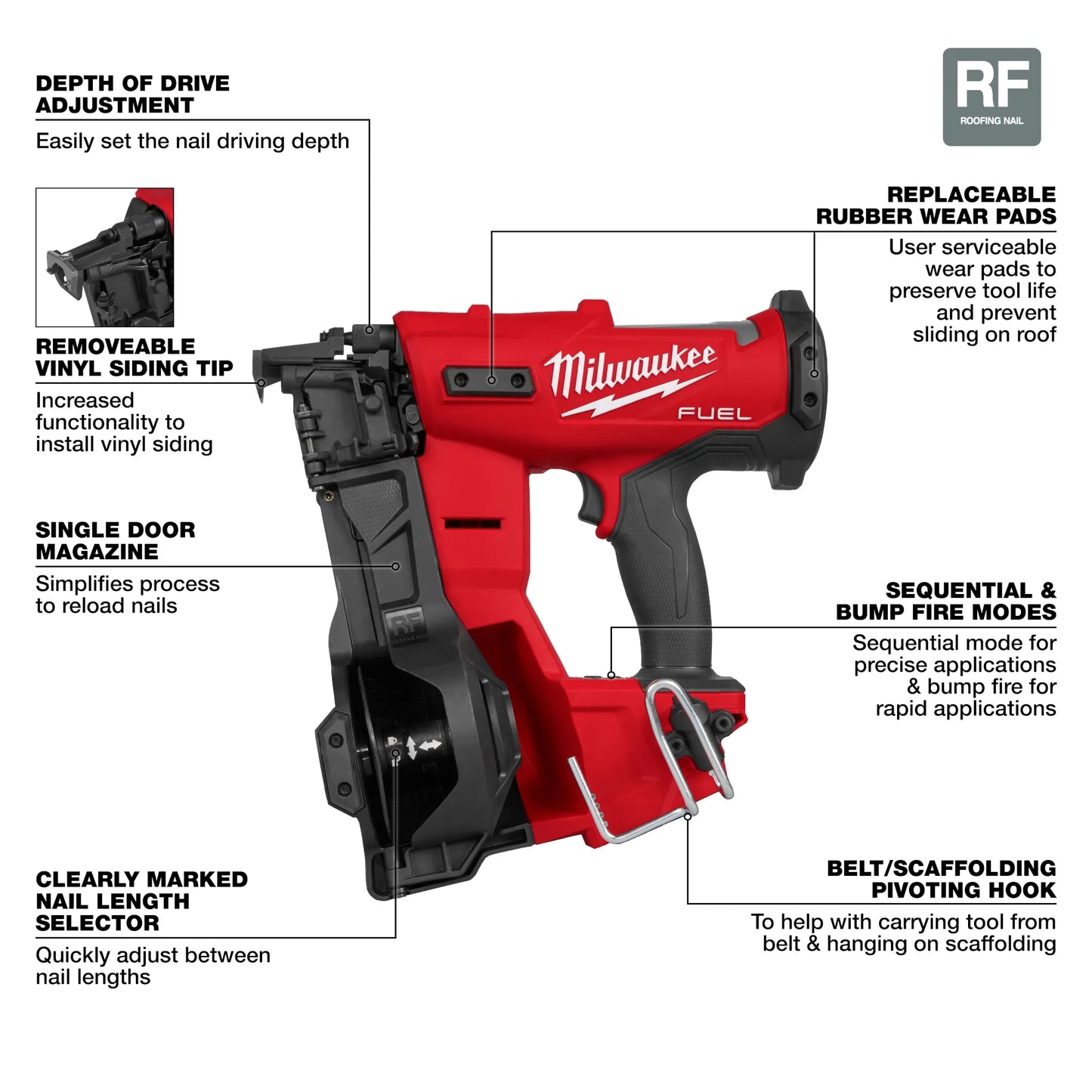 Milwaukee 2909-20, M18 FUEL™ Coil Roofing Nailer (Tool Only)