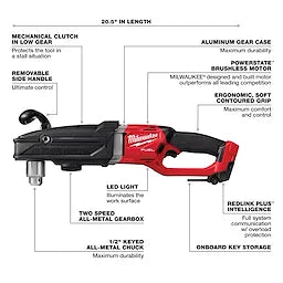 Milwaukee 2809-20, M18 Fuel Super Hawg 1/2" Right Angle Drill (Tool Only)