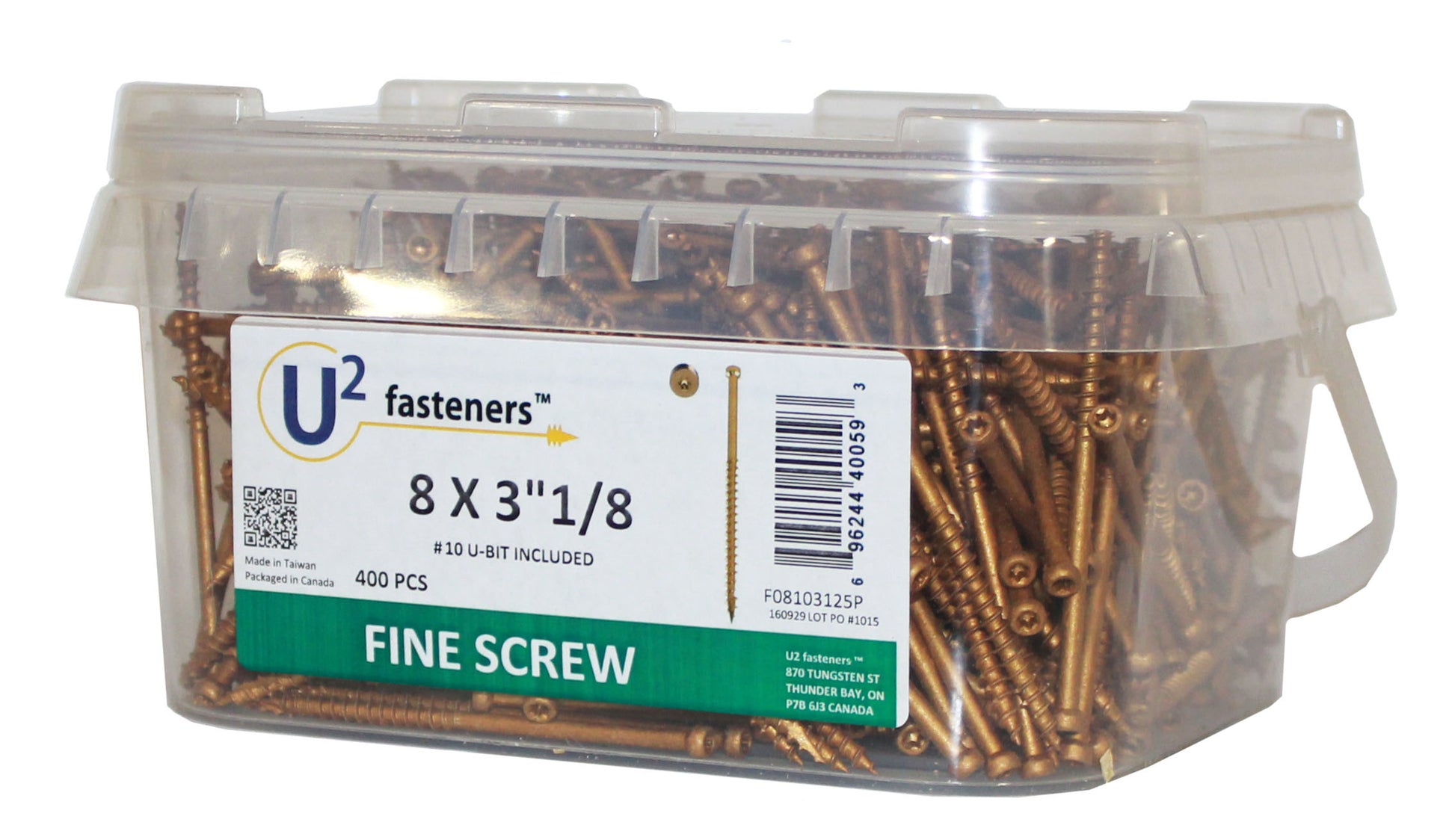 U2 Fasteners F08103125B, Fine Screw 8 X 3-1/8" (2000/pkg)